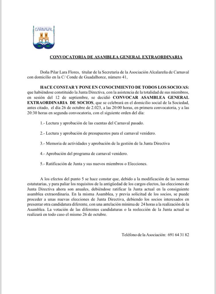 CONVOCATORIA DE ASAMBLEA GENERAL EXTRAORDINARIA